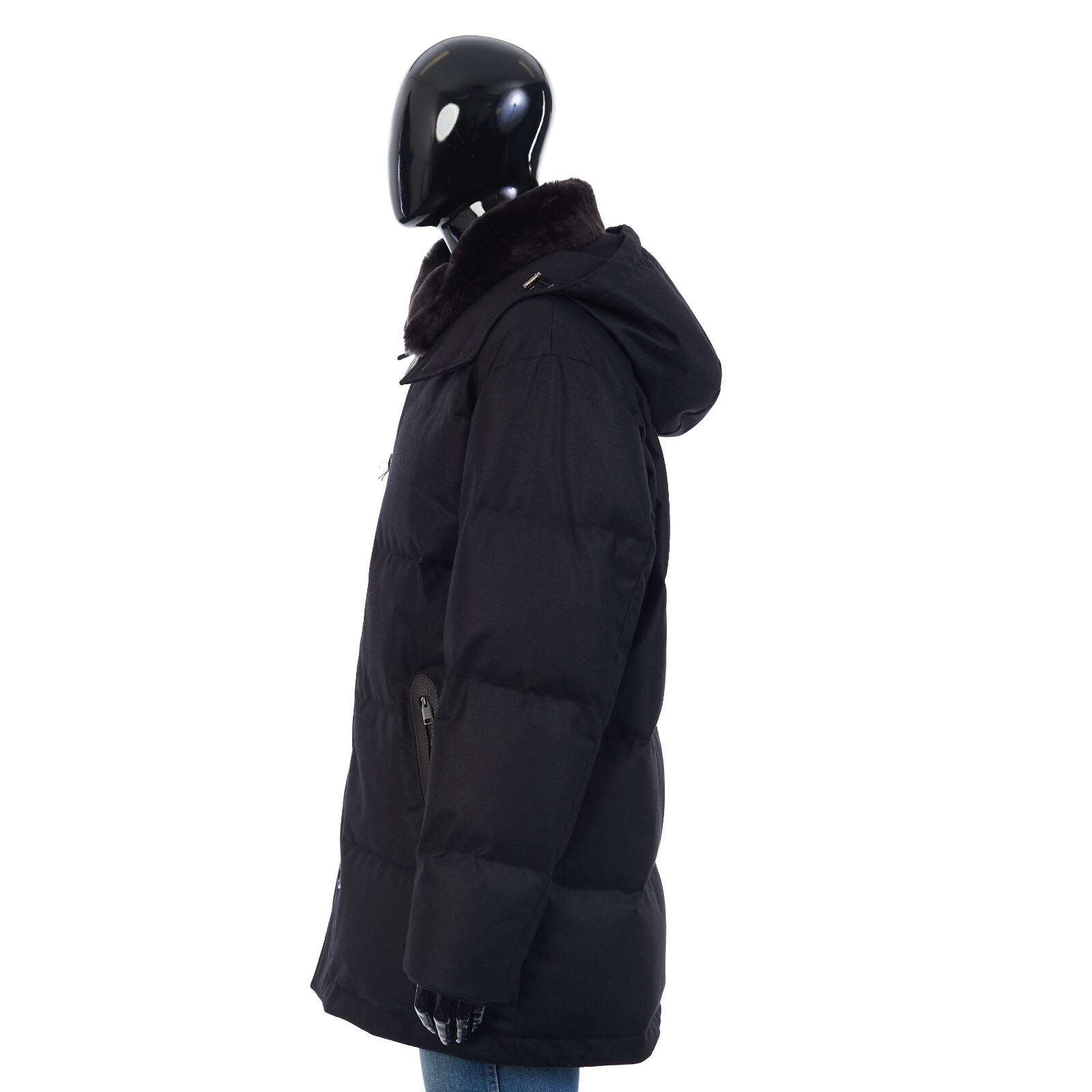 BRIONI 8900 Black Cashmere Puffer Coat Goose Down, Fur Collar eBay