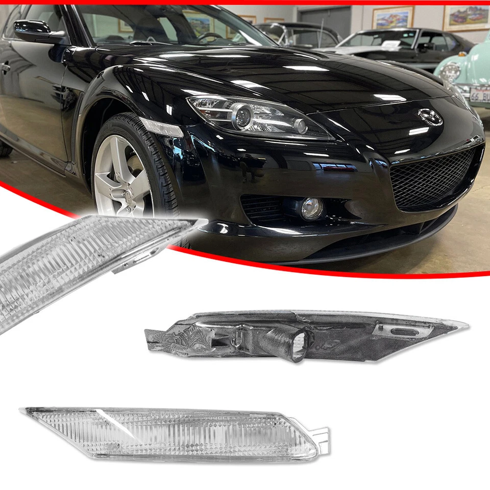 Luces de señalización laterales delanteras de lente transparente estilo euro 2 piezas para Mazda RX-8 RX8 2004-2008 Foto 3 de 4