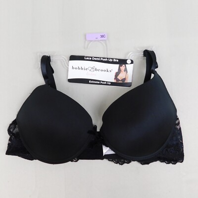 Bobbie Brooks Lace Demi Extreme Push-Up Underwire Bra - 36C, Black #8658