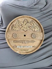 20" Budweiser Bud Light On Tap Wall Barrel Keg Top Beer Sign Display Bar Large