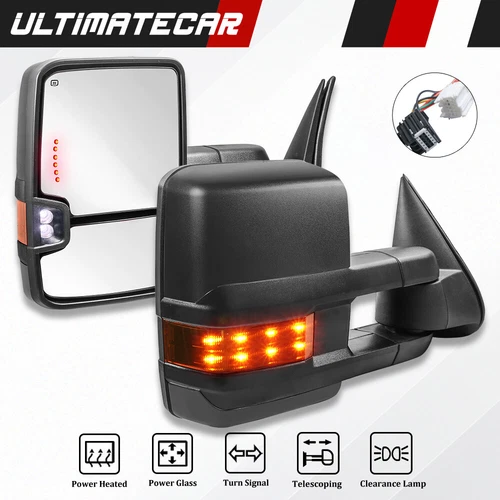 Pair Power Fold Heated Towing Mirrors For 07-14 Chevy Silverado GMC Sierra 1500