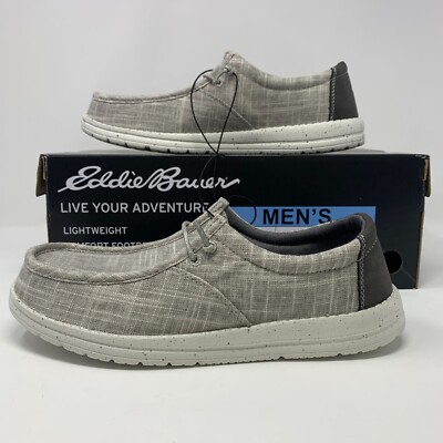 Eddie Bauer Men's Canvas Lace Up Stretch Slip On Lightweight Loafer Gray  Size