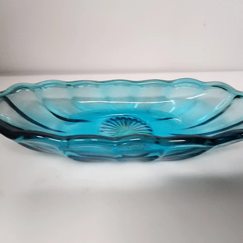 Anchor Hocking Fireking Glass Blue Banana Split Dish Vintage Original Tag