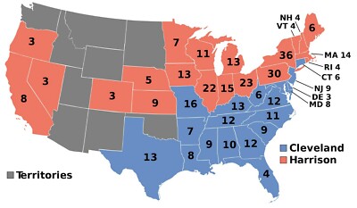 1888 US PRESIDENT ELECTION ELECTORAL COLLEGE MAP POSTER PICTURE PHOTO PRINT 6445