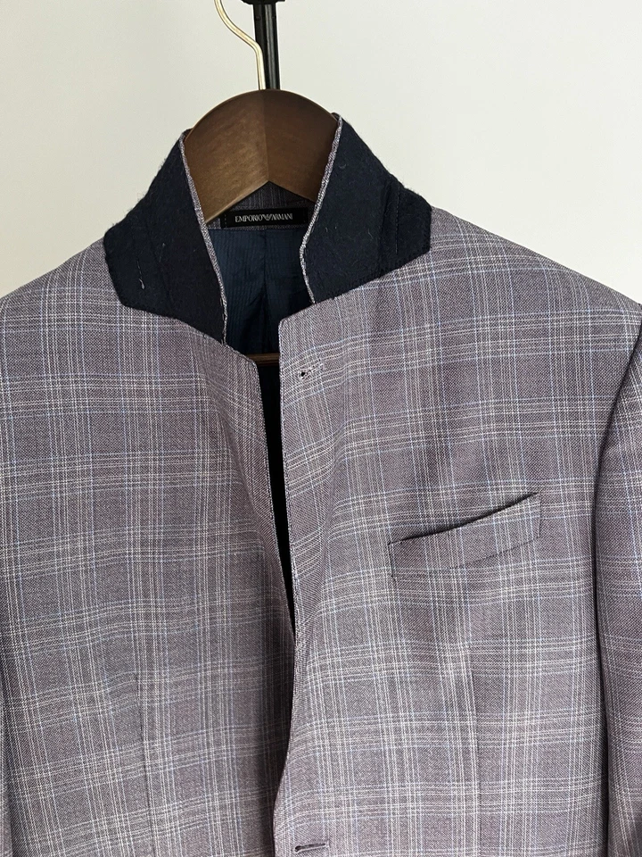 Emporio Armani G-Line Super 130s Sport Coat 44R Grey And Blue Check - Image 4 of 4