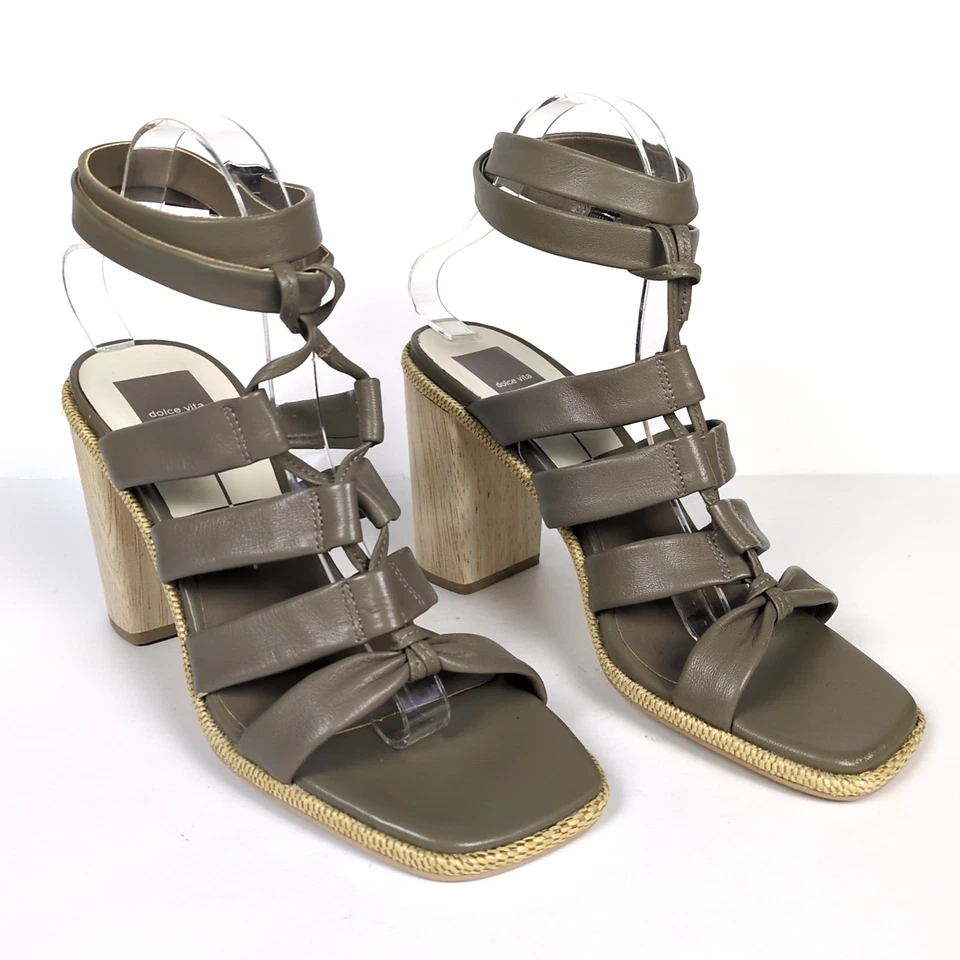 Sandalia Dolce Vita Gris Olema Tacón Bloque Cuero Envolvente Alrededor del Tobillo Para Mujer 9 Foto 2 de 4