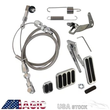 Billet Gas Pedal w/Brake+Clutch Pad & 36" Throttle Cable Bracket Spring Kit Ford