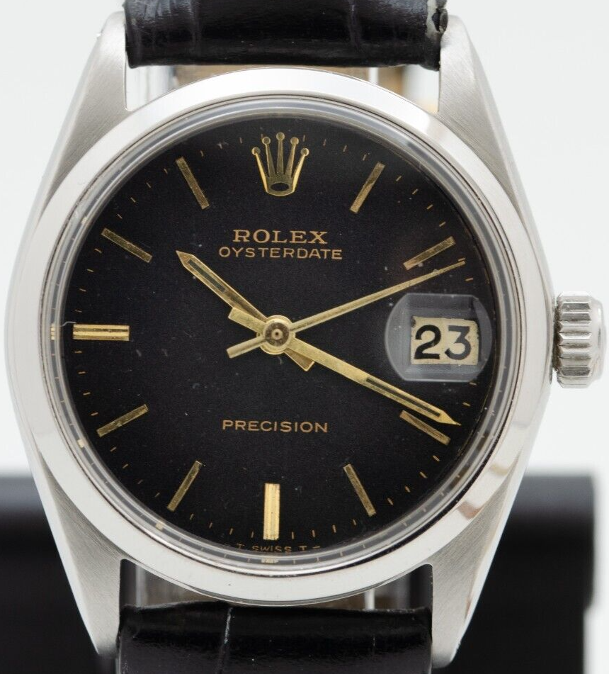 Rolex Oysterdate Precision 6466 Black Gilt Dial 30mm Ladies Rolex Oysterdate Precision 6466 Black Gilt Dial 30mm Ladies