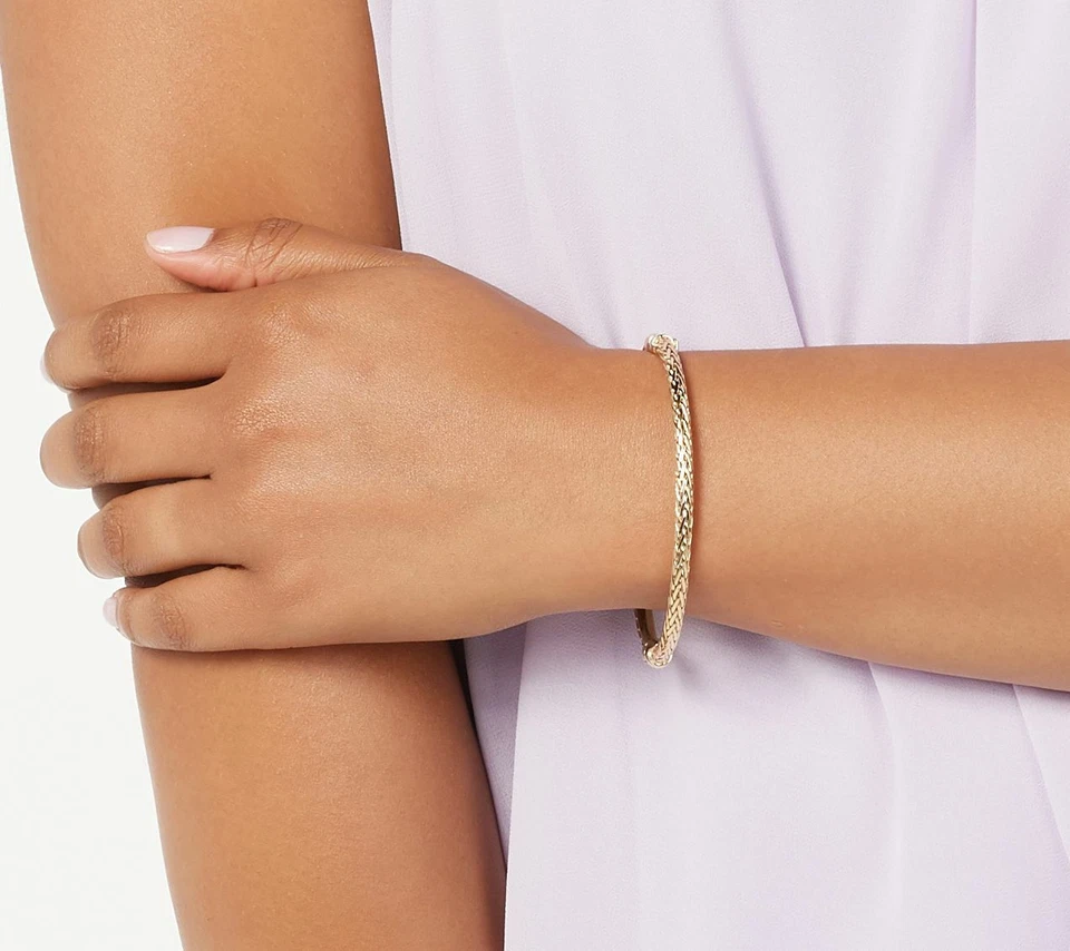 Brazalete Brazalete Espiga Trigo Ovalado Con Bisagras Enmarcado Oro Blanco 14K Todos los Tamaños QVC Foto 2 de 2