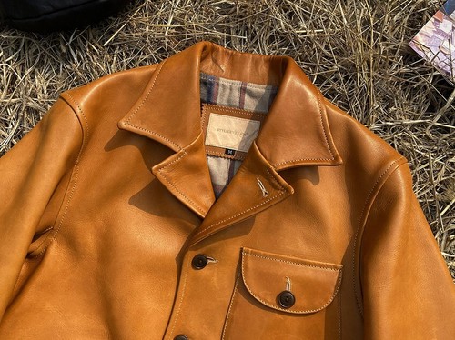 Chaqueta de cuero de vaca curtido al aceite de colección para hombre forrada con cuello chaqueta de motocicleta - Imagen 9 de 13