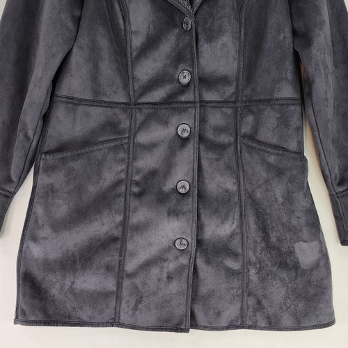 D & Co Jacket Womens Medium Gray Faux Suede Sherpa Lined Button Up Coat - Picture 8 of 11