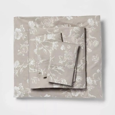 Full NEW Performance 400 Thread Count Sheet Set Khaki Floral- Threshold Designed