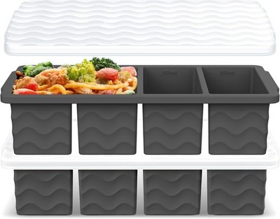 Silicone Freezer Trays with Lids, 1-Cup Soup Container Style Ice Cube Trays for