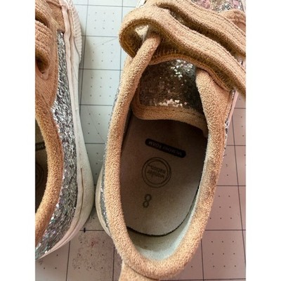 Wonder Nation Girls Glitter Sneakers Peach Tan Silver Sparkle Size 8 Memory Foam