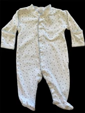 Kissy Kissy EUC White/Blue Stars Crochet Edge Pima Cotton Snap Front Footie-NB