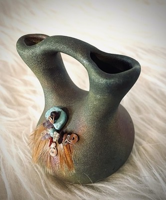 Jeremy Diller Earth & Fire Raku Miniature Pueblo Wedding Jar Vase Pot Signed