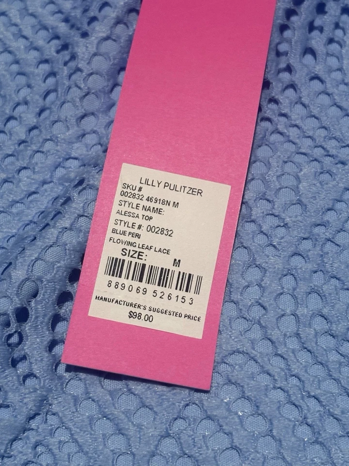 Lilly Pulitzer 女式蓝色 Alessa 流叶花边荷叶领背心 M 码 — 第 4/4 张图片