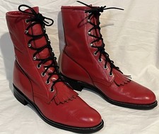 Justin Red Roper Lacer Boot Women Size 7.5 B Western Leather Kiltie Granny L0503