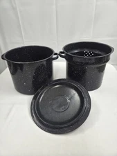 Double Boiler Blue Speckled Ceramic 4qt Covered Vintage 3pcs
