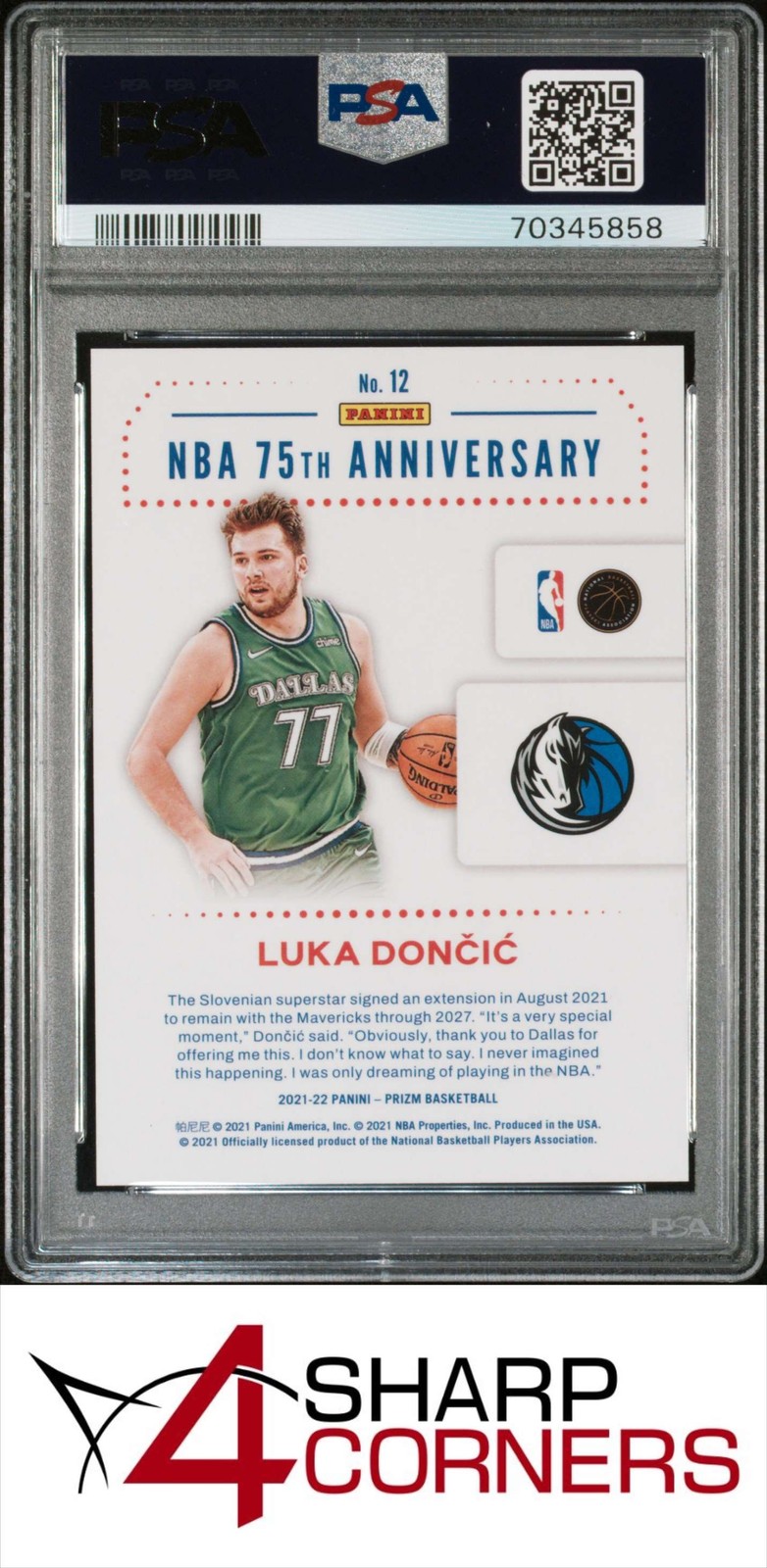 2021 PANINI PRIZM NBA 75TH LOGO #12 LUKA DONCIC PSA 10 view 2