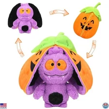 Transforming Pumpkin Plush Toy - Halloween Zipper-Up Stuffed Animal (Bat Design)