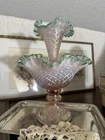 Fenton Diamond Lace Epergne in Champagne Pink Iridescent Sea Mist Green