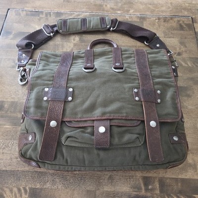 Will Leather Goods Olive Canvas and Leather Messenger Bag Red Plaid Interior