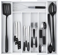 Utopia Kitchen Expandable Bamboo Utensil 5-7 Compartments (Pack of 1), White 