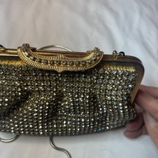 VTG Rhinestone Evening Bag Made in Hong Kong 1960s SERPENTINE CHAIN Clasp GUC