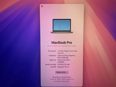 Apple MacBook Pro 13  2019 Touch Bar Intel i5 8GB Ram 256GB SSD Silver