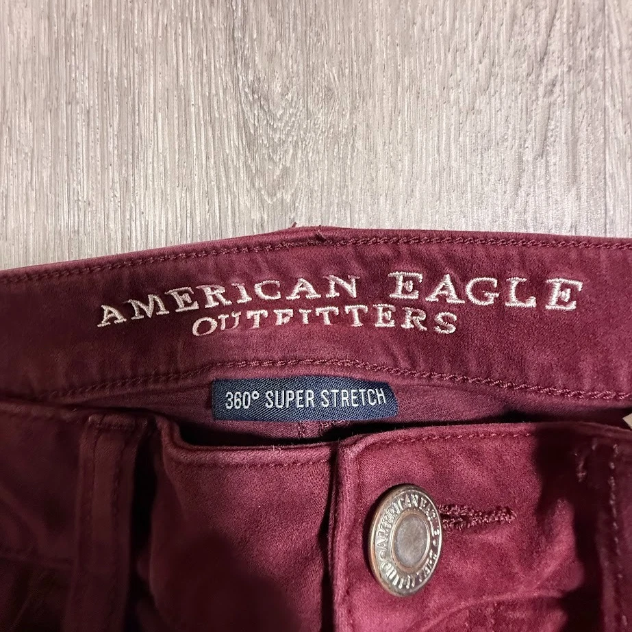 Pantalones ajustados American Eagle Jegging para mujer 4 cortos borgoña súper elásticos Foto 3 de 4