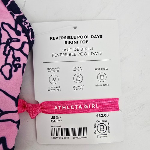 Athleta Girl Reversible Pool Days Bikini Top Pink S/7 New - Picture 3 of 6