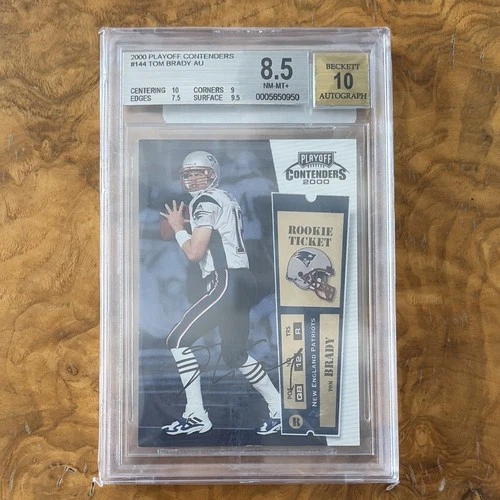 Playoff 2000 Contenders Tom Brady #144 Rookie Ticket Patriots BGS 8.5 / 10 Auto