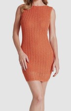Guess Women's Orange Sleeveless Lined Pointelle Knit Bodycon Dress Size M