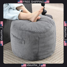 Corduroy Ottoman Footstool 20 inch Gray Rebound Sponge Lightweight