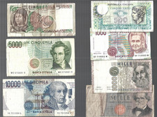 Italy🎯 assorted set of (7) withdrawn banknotes from Italy✨ lot #5094