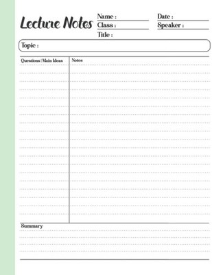 Lecture Notes: 8.5 X 11 Cornell Notes Notebook, Focused Note Taking System For A