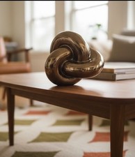 Bronzed Ceramic Infinity Loop Twisted Knot Abstract Modernist Sculpture 6.5”
