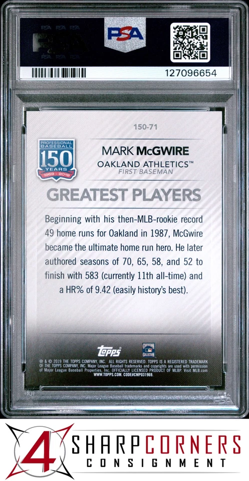 2019 TOPPS 150 YEARS OF PROFESSIONAL BASEBALL #71 MARK McGWIRE POP 1 PSA 10 - Image 2 of 3