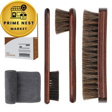 4-Piece 100 Horse Hair Shoe Brush Kit Premium Dauber Standard, Brown and Red