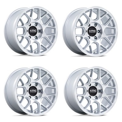 Set 4 17'' KMC KM730 Hatchet Gloss Silver Machined Face 17x8.5 Wheels 6x120 25mm