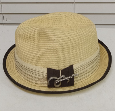 NEW Carlos Santana straw Fedora Hat Guitar Metal Emblem Size Medium