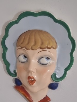 Art Deco 30er Jahre Royal Dux Google Eye Wandmaske handbemalt Keramik, RAR