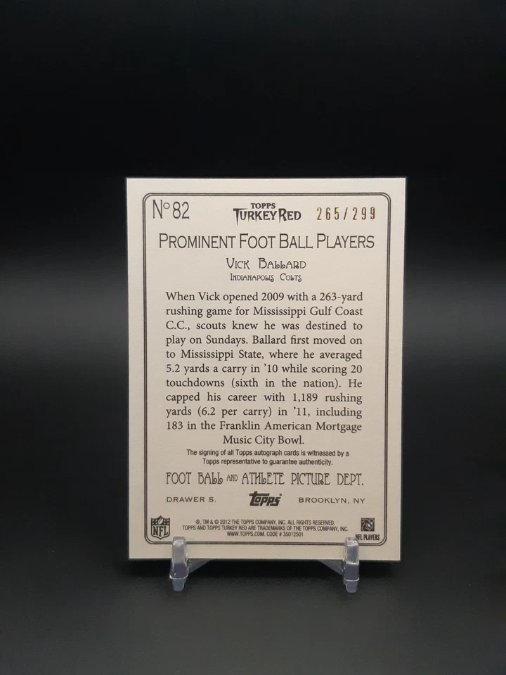 2012 Topps Turkey Red Auto /299 Vick Ballard #82 Rookie Auto RC - Image 2 of 2