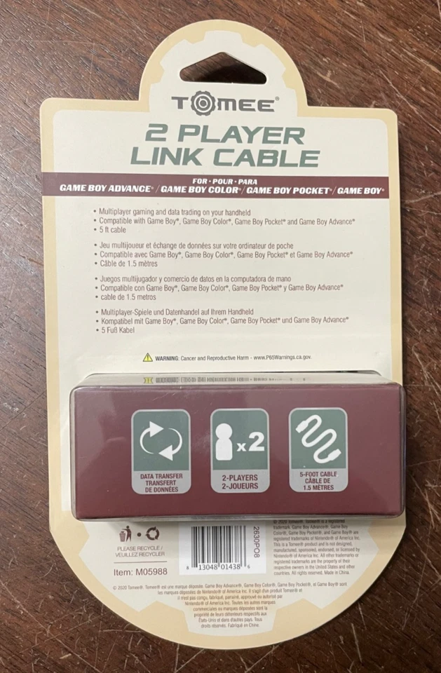 Tomee GBC/ GBP/ GB 2 Player Game Link Cable for Nintendo Game Boy Color NEW - Image 2 of 2
