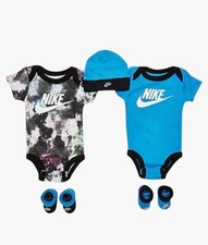 New Nike Baby 5 Piece Box Set Blue Infant Bodysuit Booties Hat - Size 0-6 Months