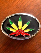 Colourful Rasta Marijuana Leaf Pot Plant Weed 420 Metal Unisex Men  s Belt Buckle