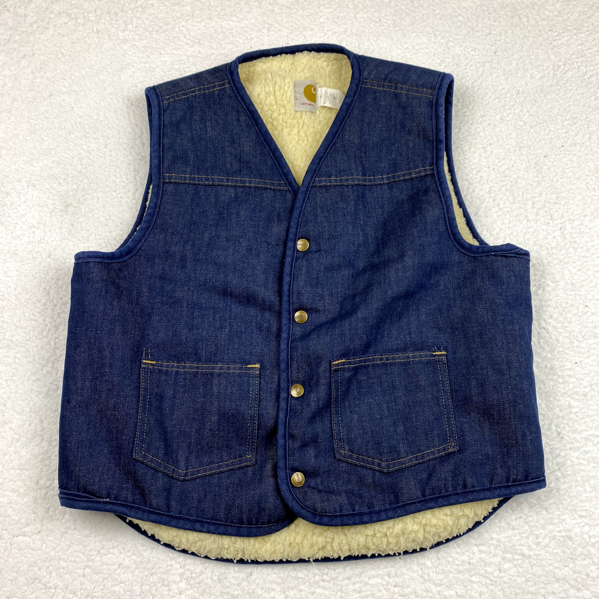 トップス VINTAGE 70s Carhartt DENIM VEST Vintage 70s Carhartt Denim Vest Sherpa Lined Distressed XL