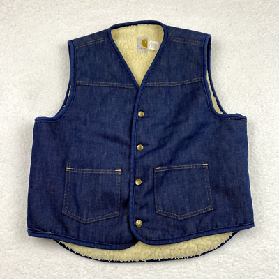 Vtg 70s Carhartt Denim Vest Mens Large Sherpa Lined Made in