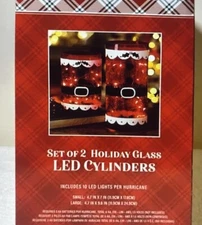 Home Essentials Red Holly Jolly Santa Pants Christmas LED Cylinders Set Of 2 New